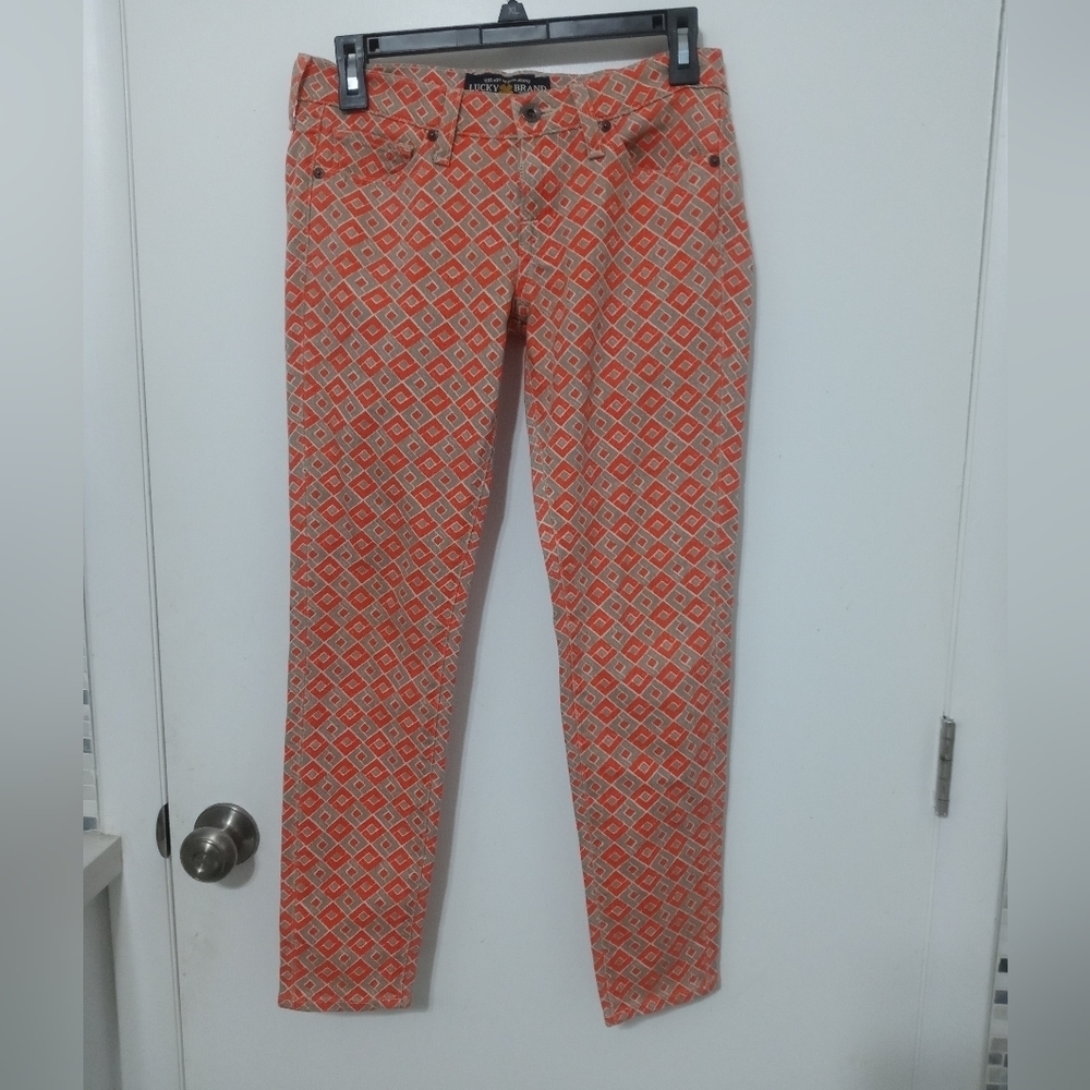 Vintage Lucky Brand Charlie Capri Orange Gray "L" print Stretch Denim Jean